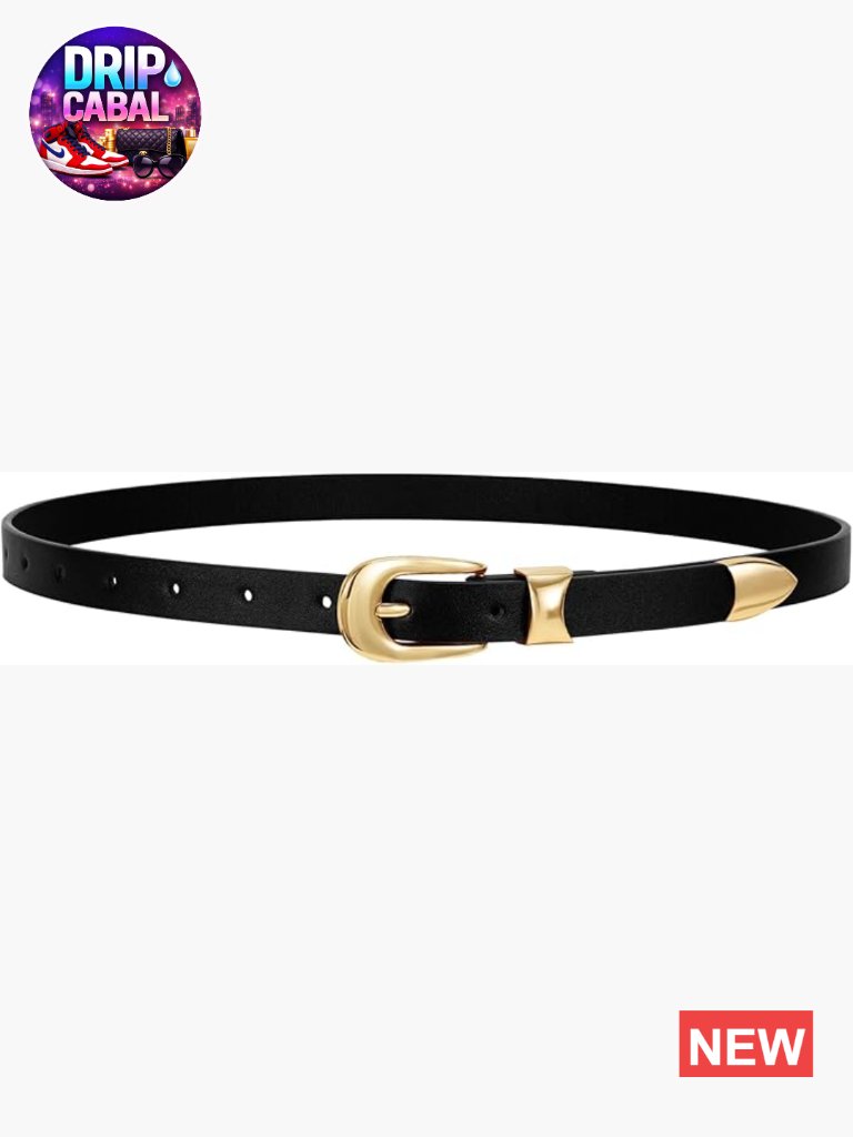Pu Leather Skinny Belt With Gold Buckle Adjustable Thin Waist Belt